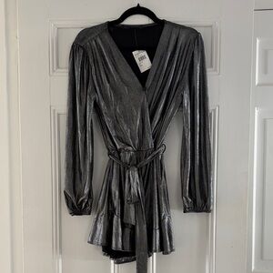 Metallic Silver Romper with Belt